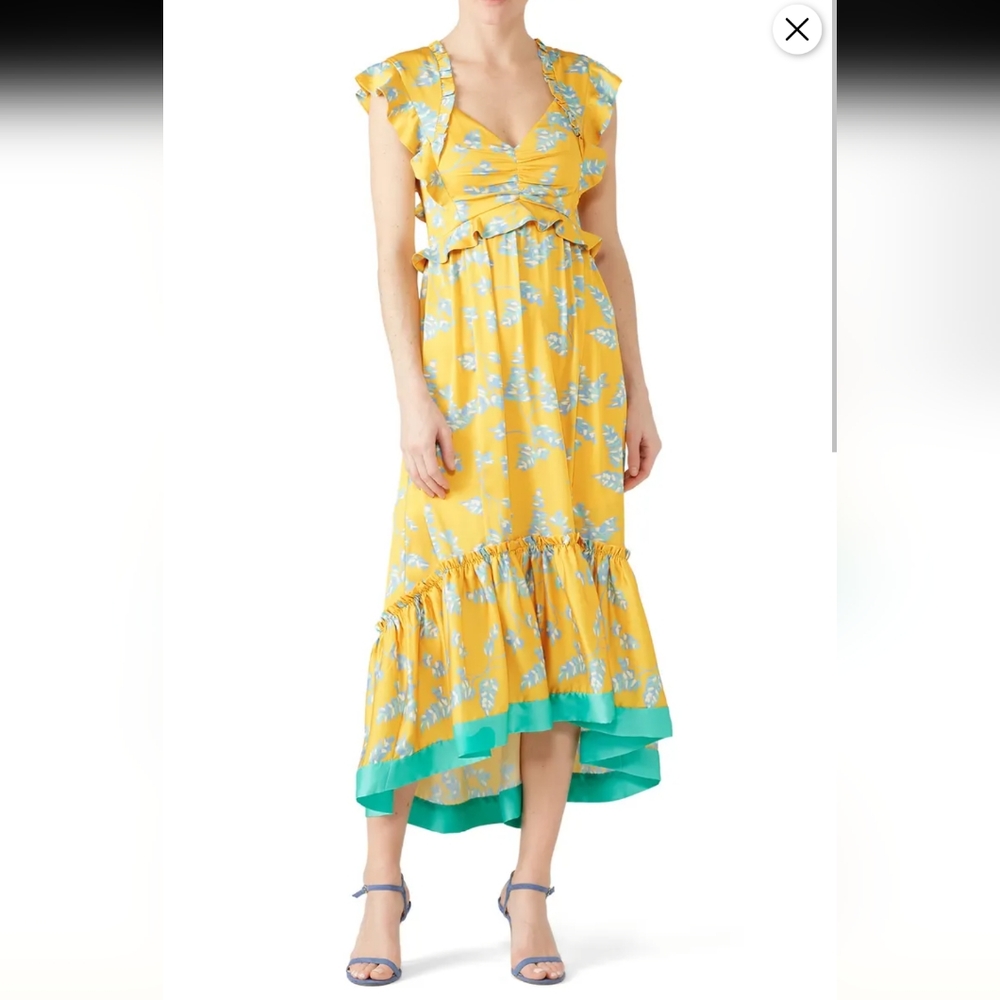 Three Floor Lemonana Dress Midi Yellow Green Size US 8 RTR